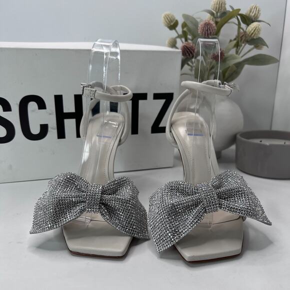 Schutz Mila Nappa Leather Rhinestone Crystal Stiletto Cream Women's 6.5 B NWB - Picture 1 of 13